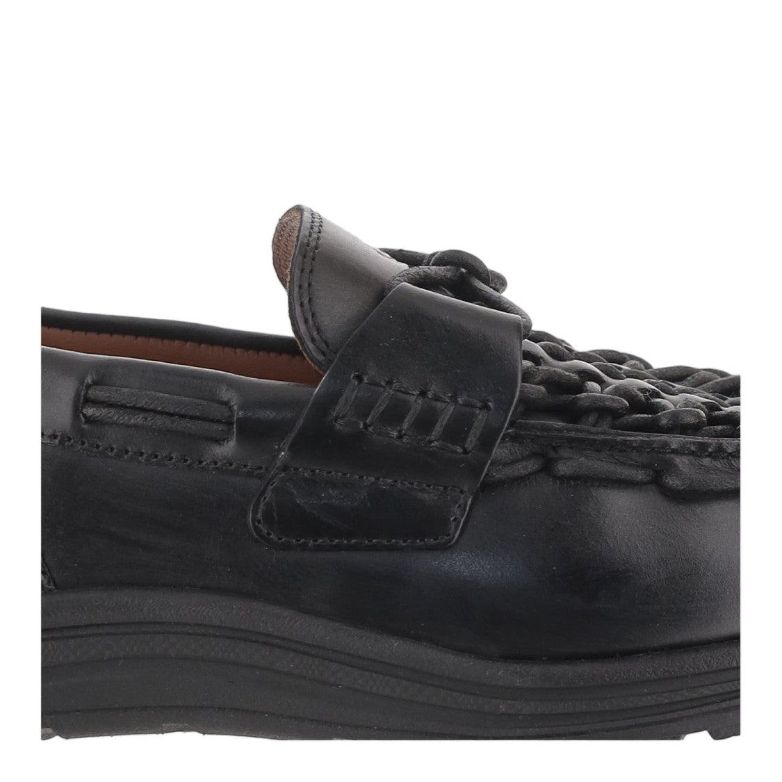 Keen Black Moccasin-Style Braided Leather Flats