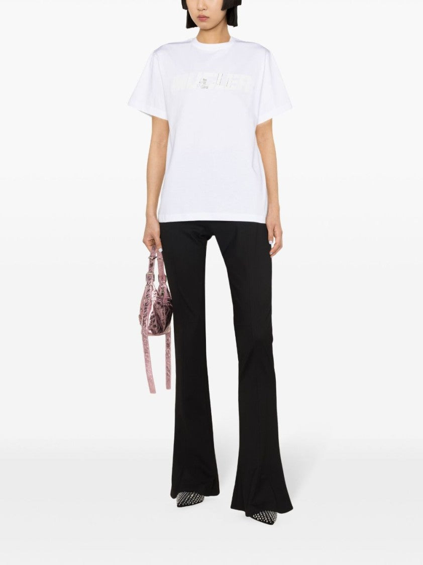 Mugler Textured Appliqué Logo White Cotton Jersey Top