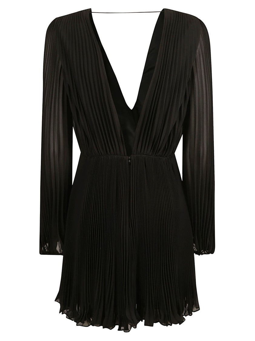 Max Mara Pleated Black Dress With Deep V-Neckline