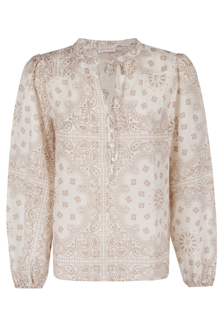 Mc2 Saint Barth Ecru Voile Cotton-Silk Blouse With Korean Collar