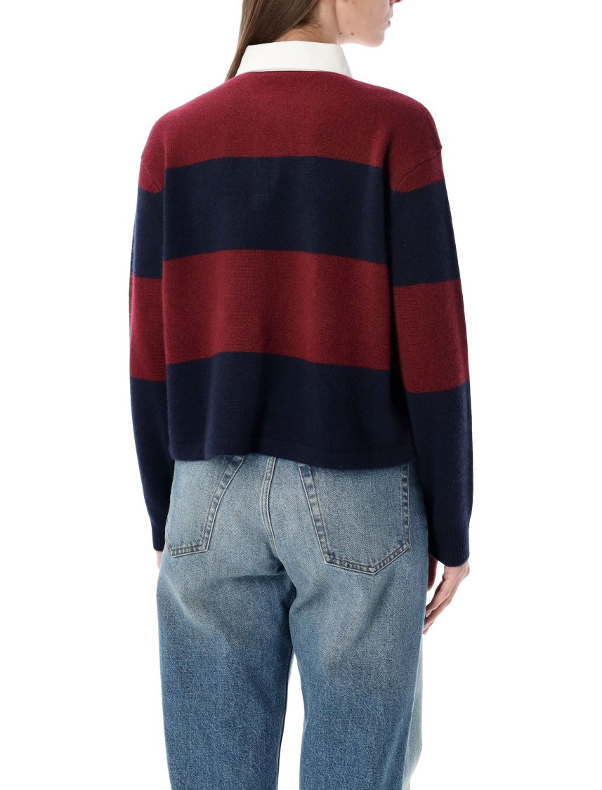 Sporty And Rich Merlot And Navy Cashmere Rugby Polo