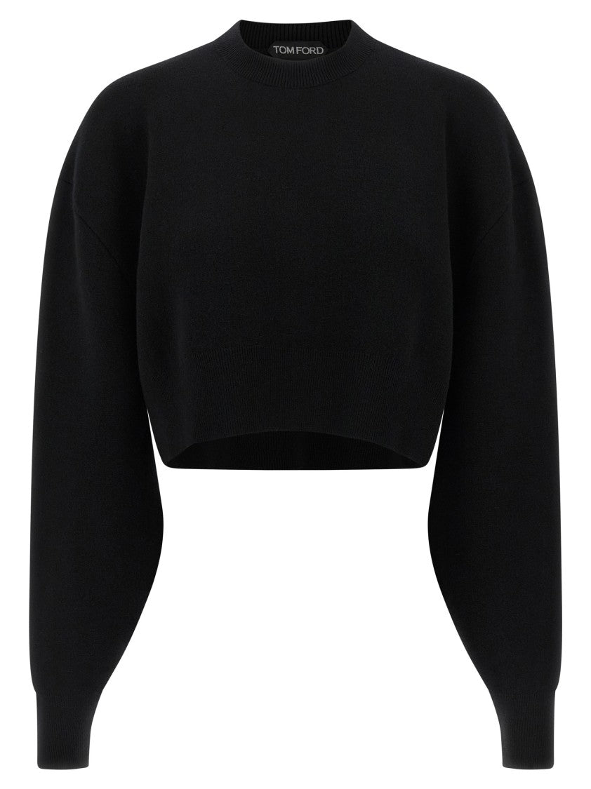 Tom Ford Cropped Black Sweatshirt With Balloon Sleeves And Modern Silhouette