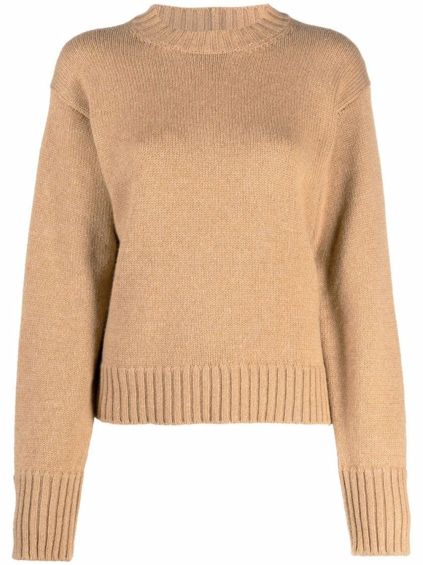 Jil Sander Ribbed Cashmere Blend Sweater With Classic Crew Neckline