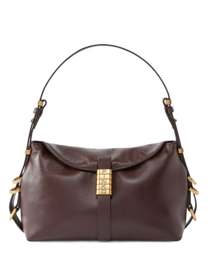 Pinko Rectangular Leather Handbag With Gold-Tone Details
