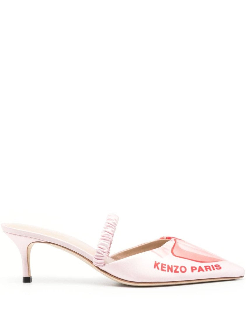 Kenzo Light Pink Satin-Finish Pointed Toe Pumps