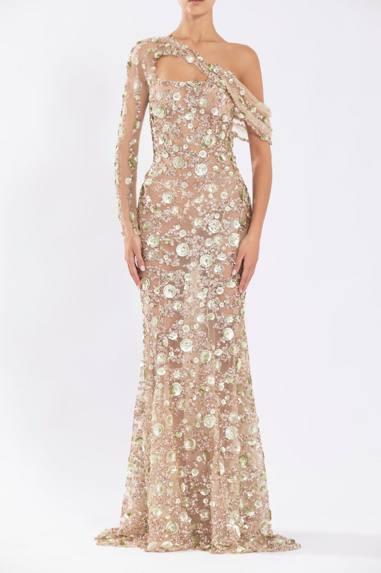 Saiid Kobeisy Tulle One-Shoulder Sleeve, Dress