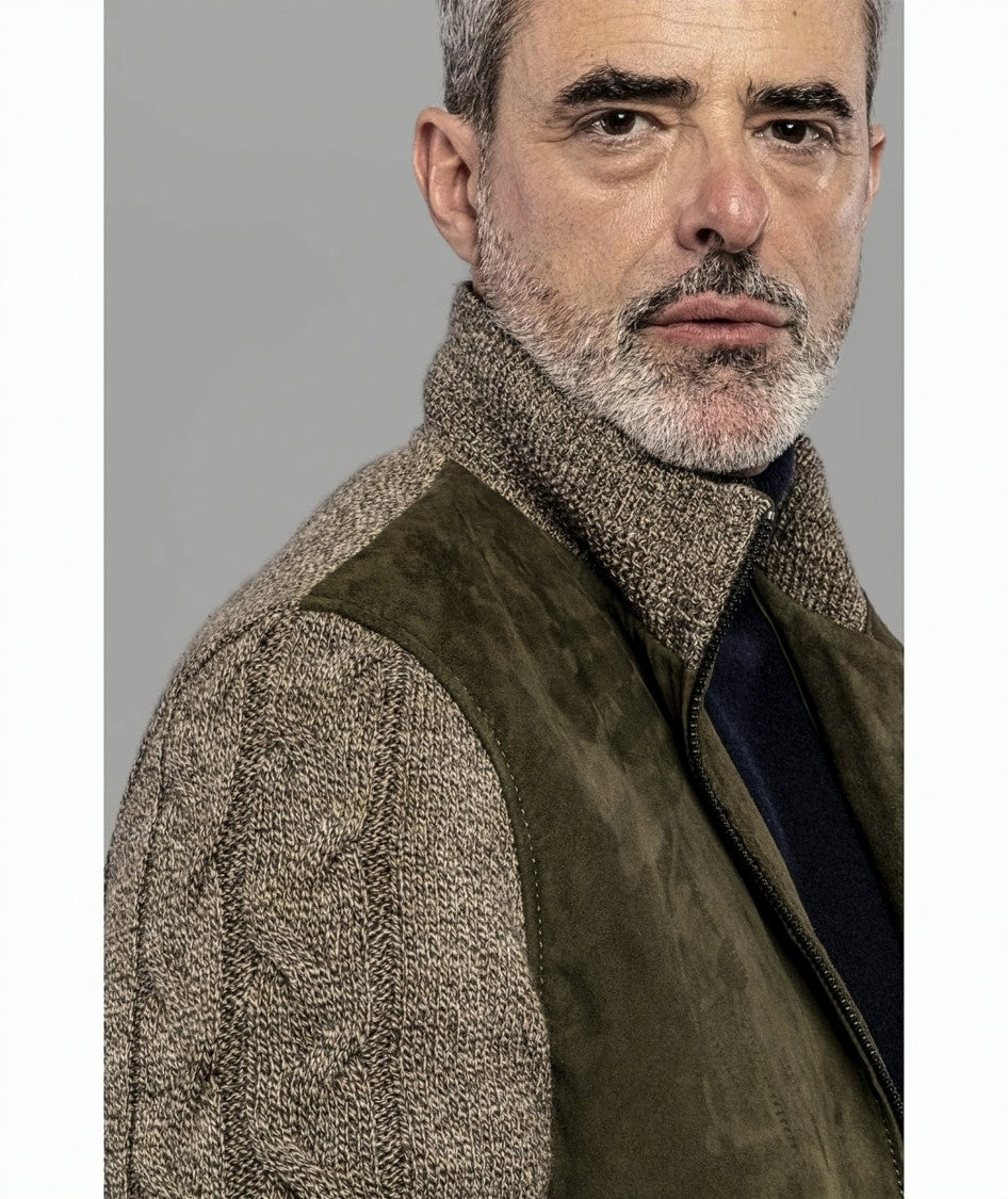 The Jack Leathers Suede Jacket With Knitted Sleeves And High Collar