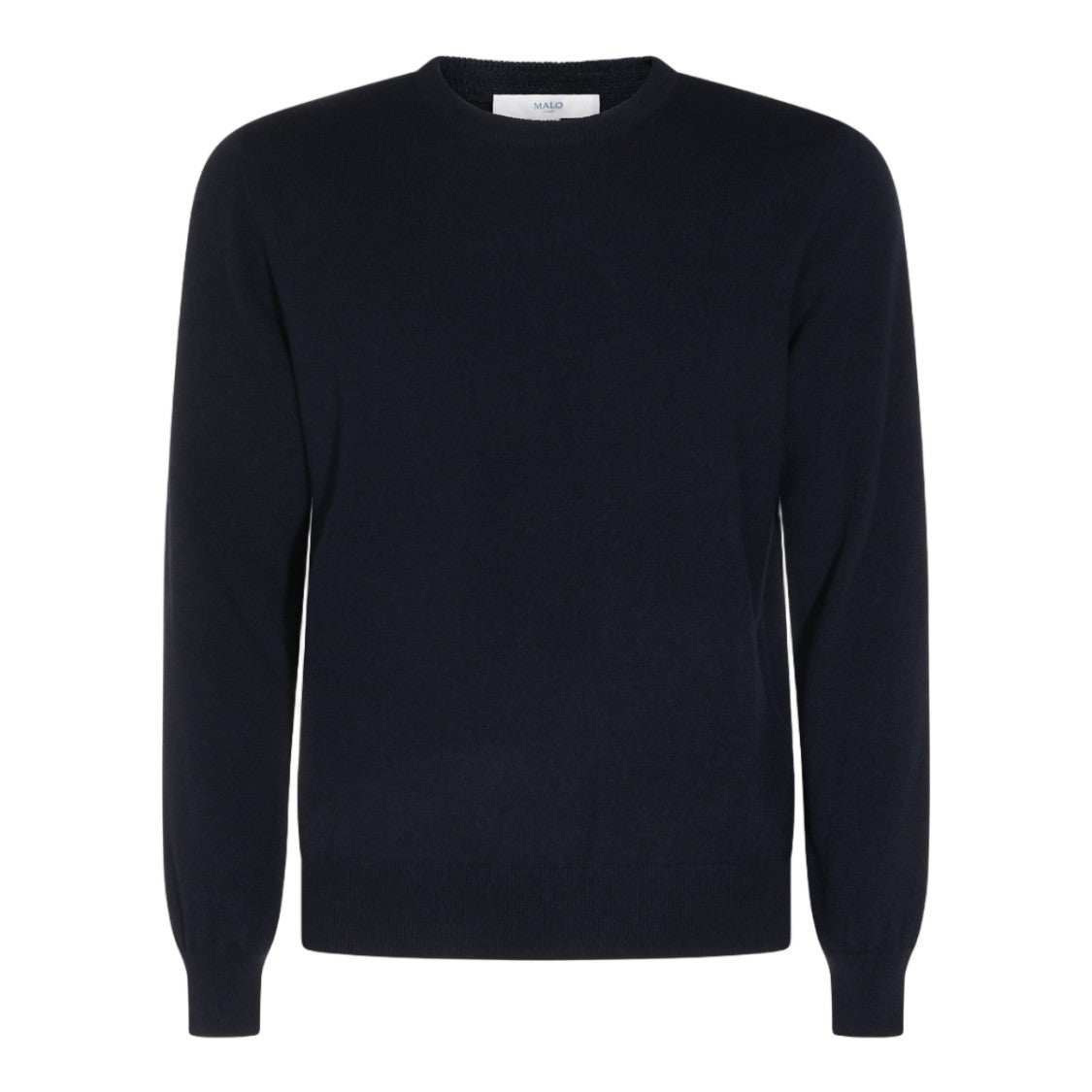 Malo Fine Knit Black Crew Neck Sweater With Ribbed Details