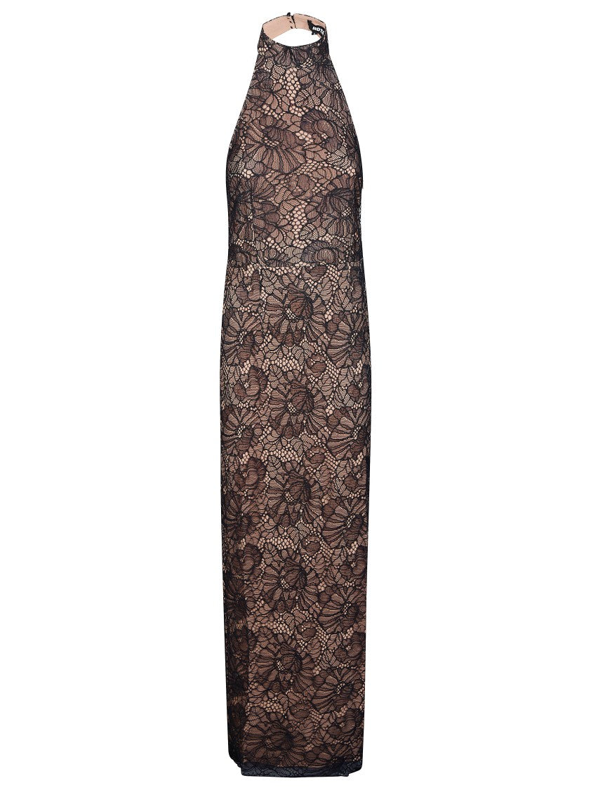 Rotate Black Lace Halterneck Floral Lace Midi Dress