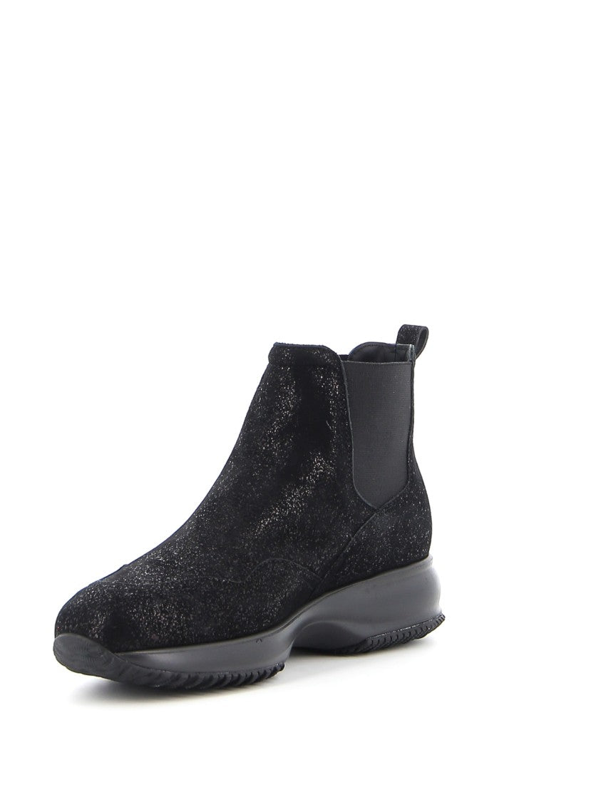 Hogan Black Craquele Leather Chelsea Boots