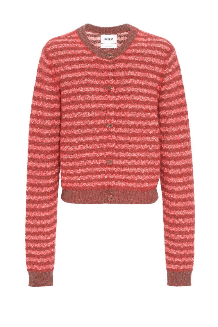 Barrie Plated Stripes Cashmere Cardigan With Ribbed Detailing