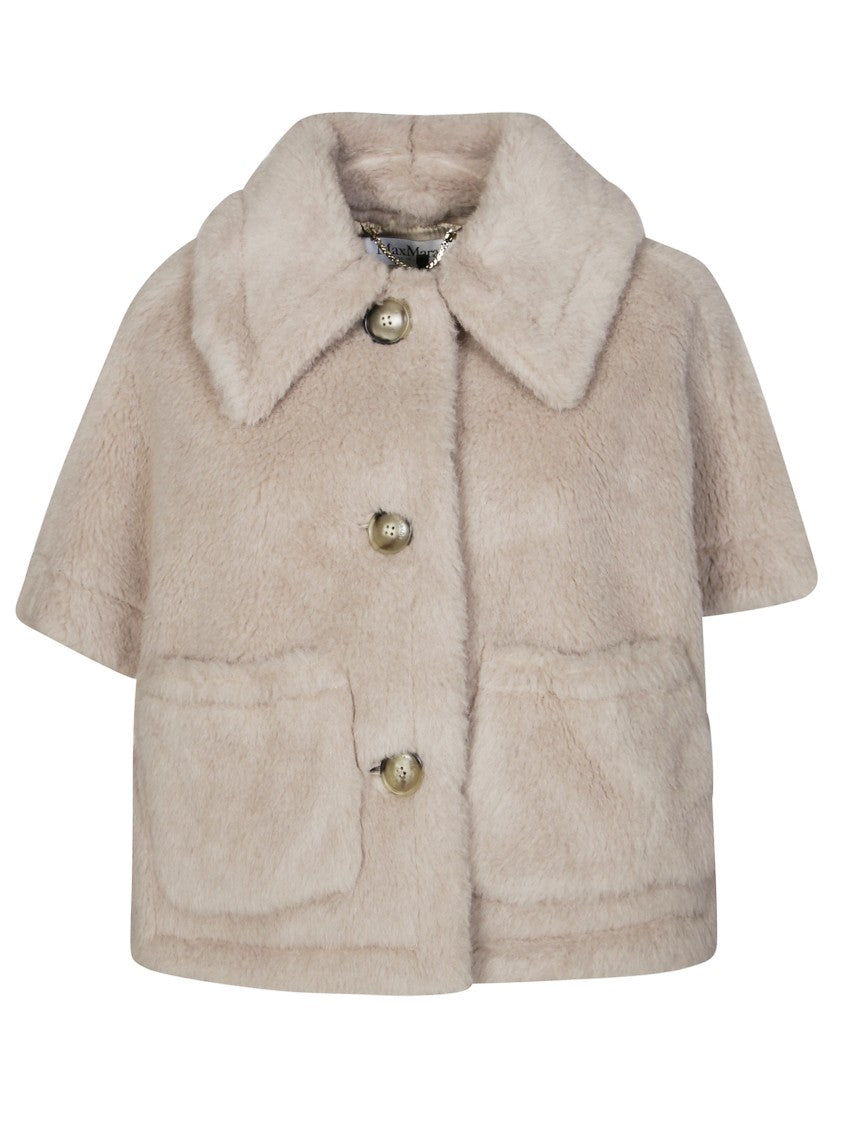 Max Mara Beige Newterzo1 Plush Short Cape