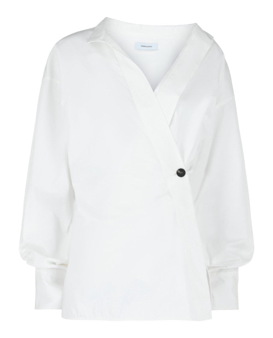 Ferragamo Asymmetric Cotton Dress Shirt With Crossover Front