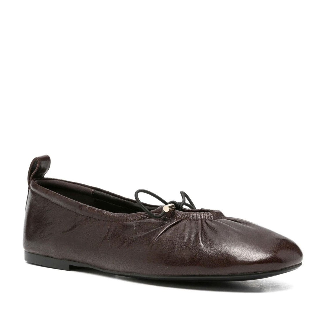 Adrianna Feretti Brown Gathered Bow Accent Leather Flats