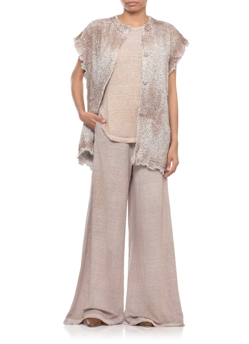 Avant Toi Beige Drawstring Waist Linen Wide-Leg Pants