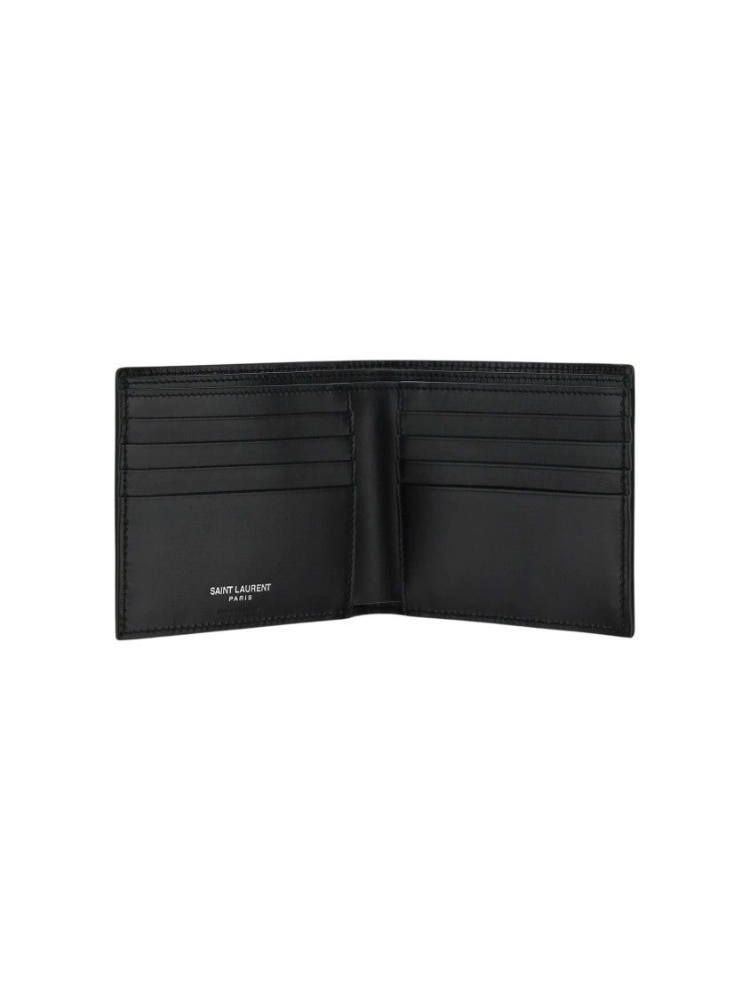 Saint Laurent Bifold Black Calf Leather Wallet With Metallic Monogram