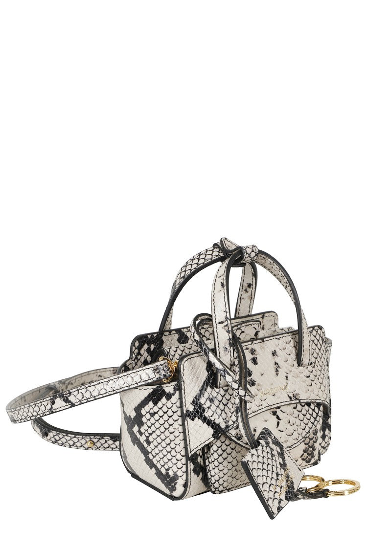 Hidesins Python-Print Flap Xs Double Handle Leather Handbag