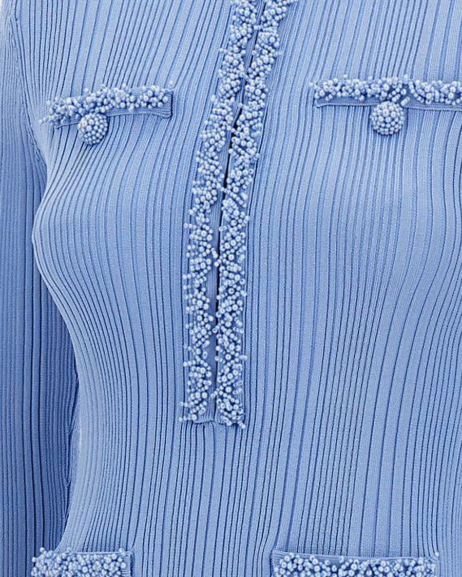 Self-Portrait Mini Dress With Pearl Embellishments And Flared Sleeves