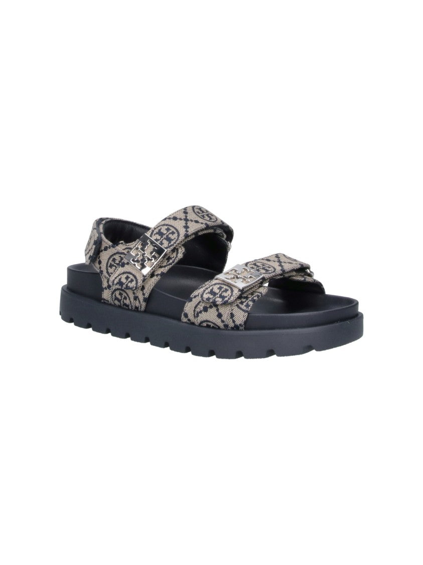 Tory Burch Blue T Monogram Adjustable Fabric Sandals