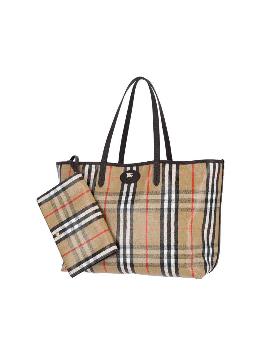 Burberry Beige Check Pouch Tote Bag