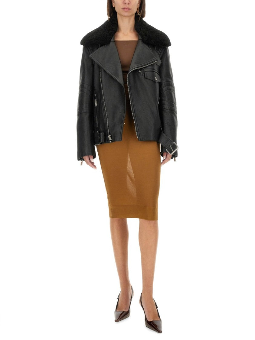 Saint Laurent Asymmetrical Zip Leather Biker Jacket