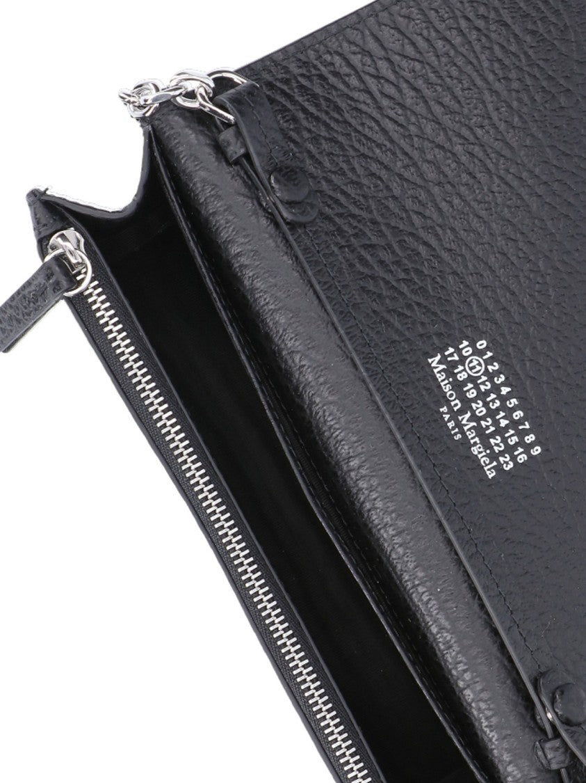 Maison Margiela Rectangular Hammered Leather Wallet With Chain Detail