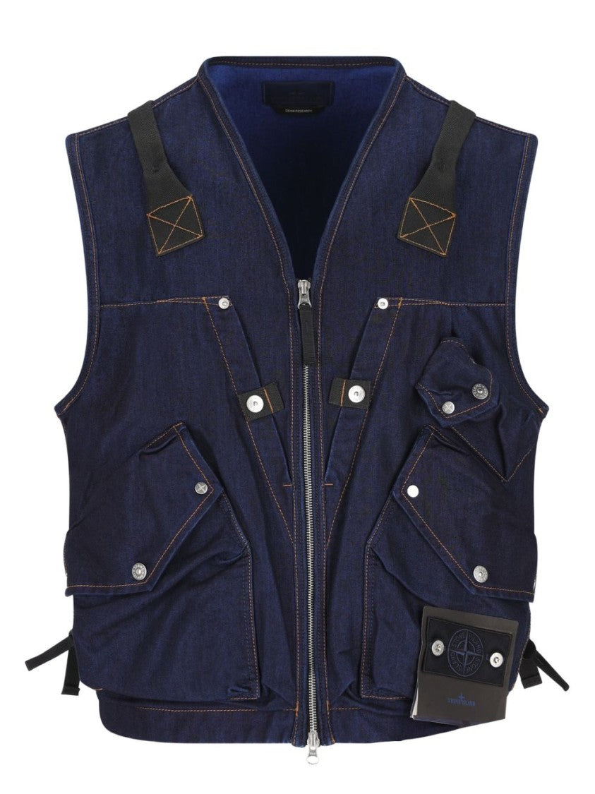 Stone Island Ultralight Indigo Denim Jacket With Functional Pockets