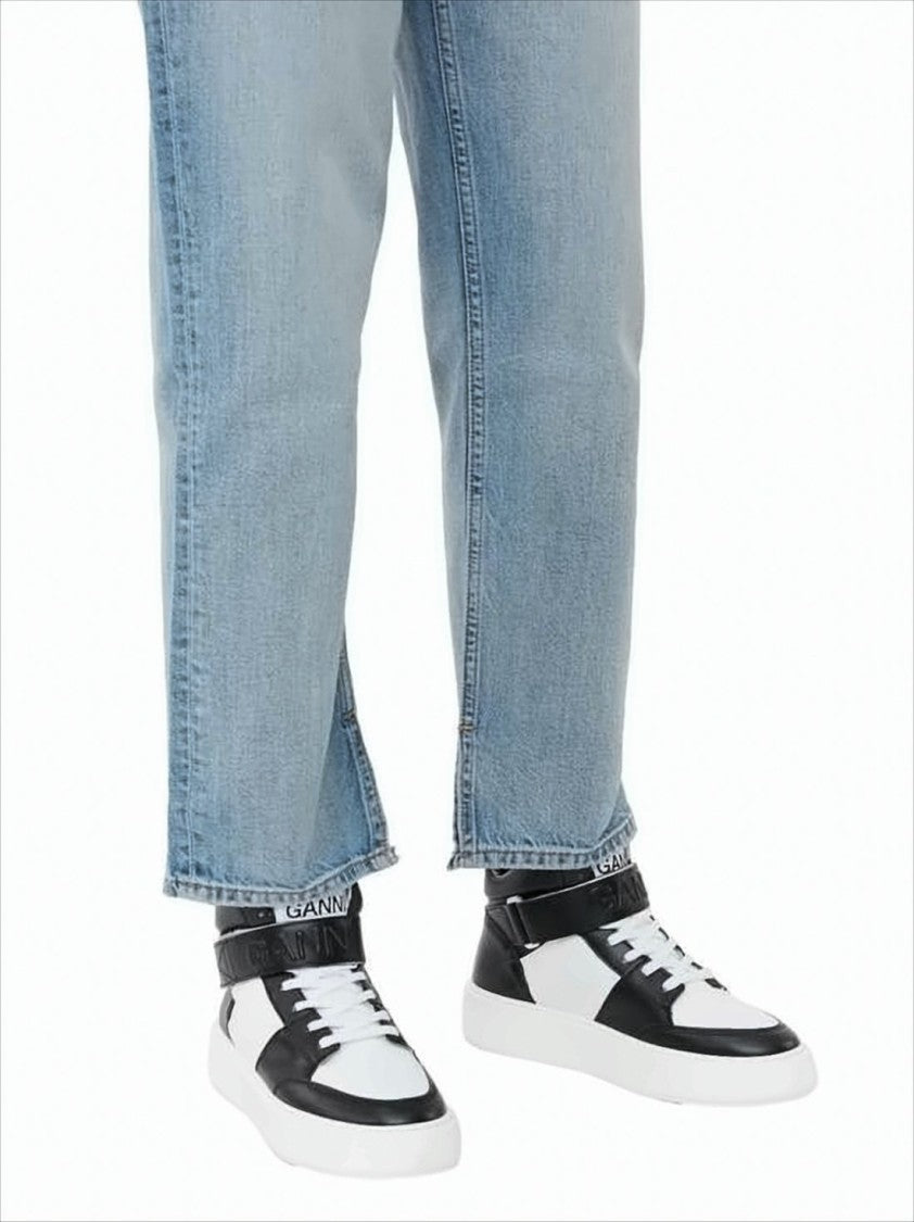 Ganni Mid-Top Sneakers With Color Block Design And Branded Ankle Strap