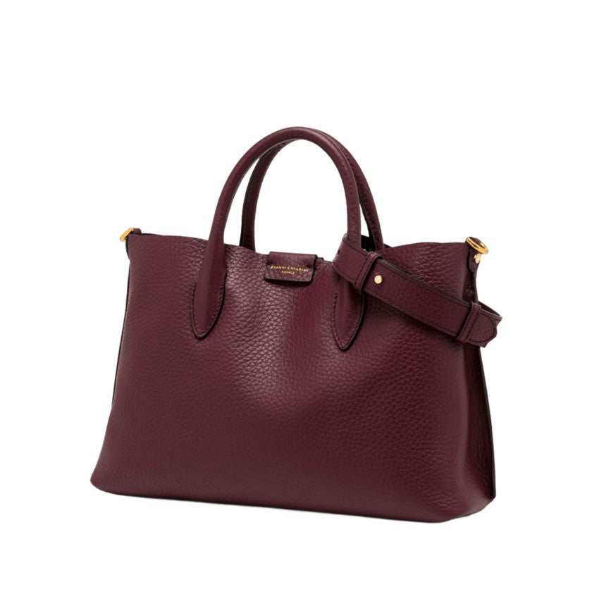 Gianni Chiarini Structured Wine Berry Double Grain Leather Handbag