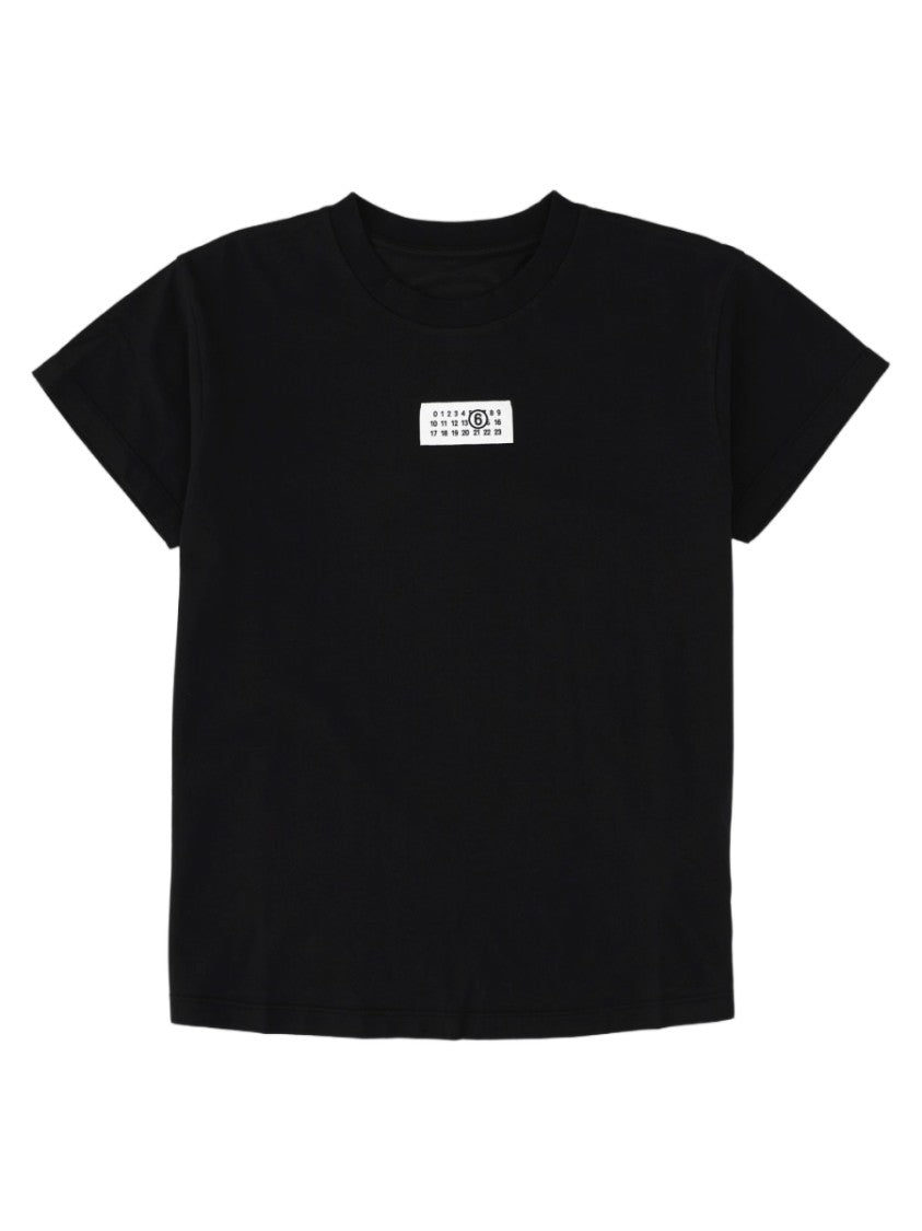 Mm6 By Maison Margiela Relaxed Fit Patch Detail Black Cotton T-Shirt