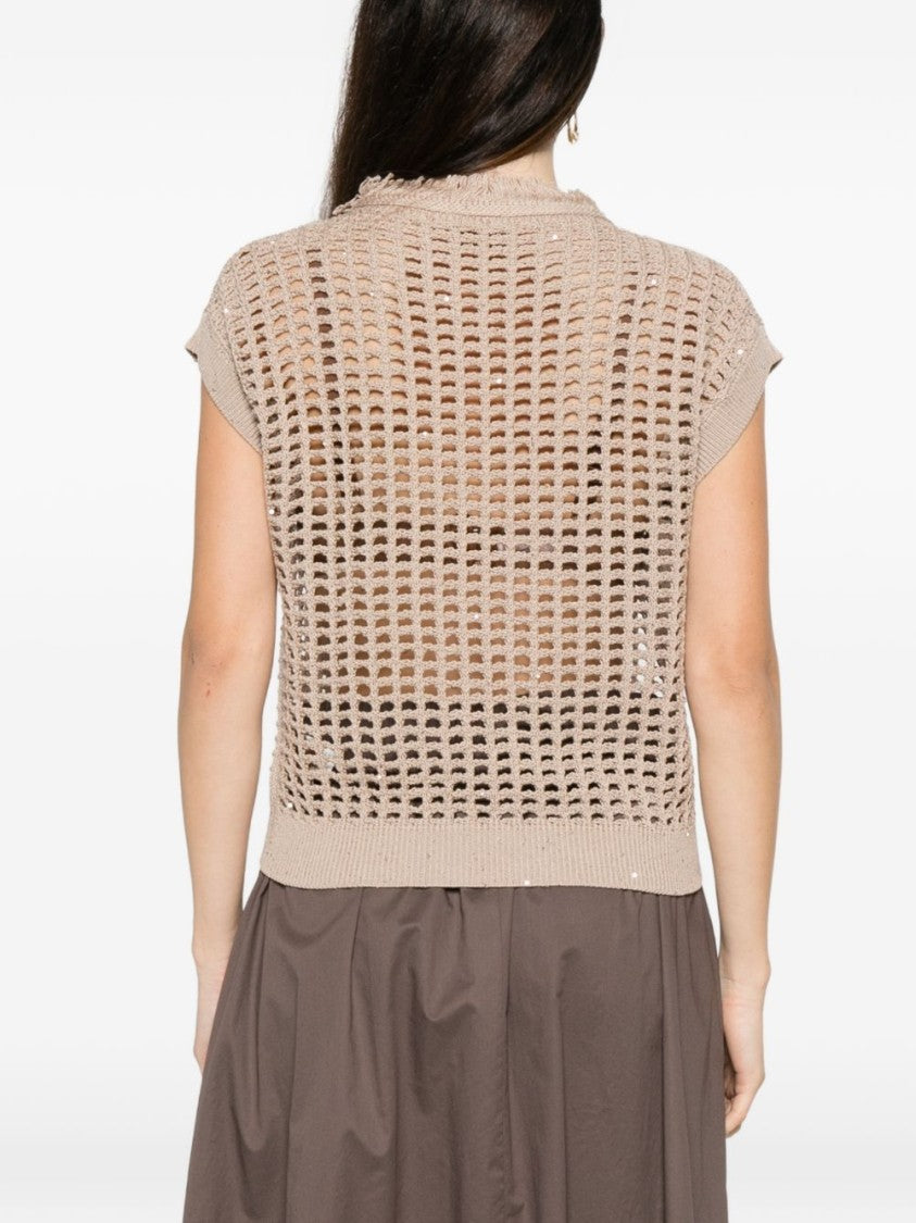 Peserico Open-Weave Knitted Short-Sleeve T-Shirt