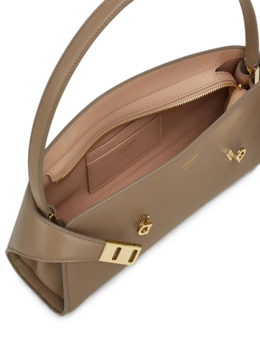 Salvatore Ferragamo Elongated Calf Leather Shoulder Bag With Gold-Tone Hardware