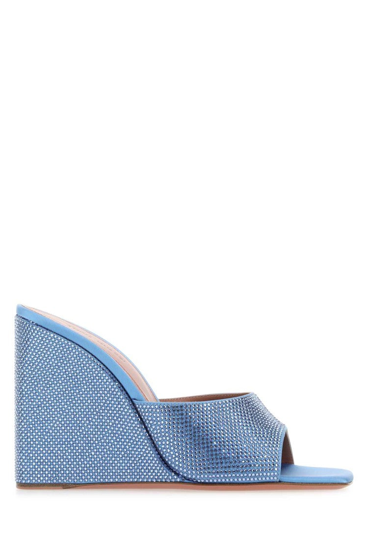 Amina Muaddi Cerulean Blue Satin Lupita Mules