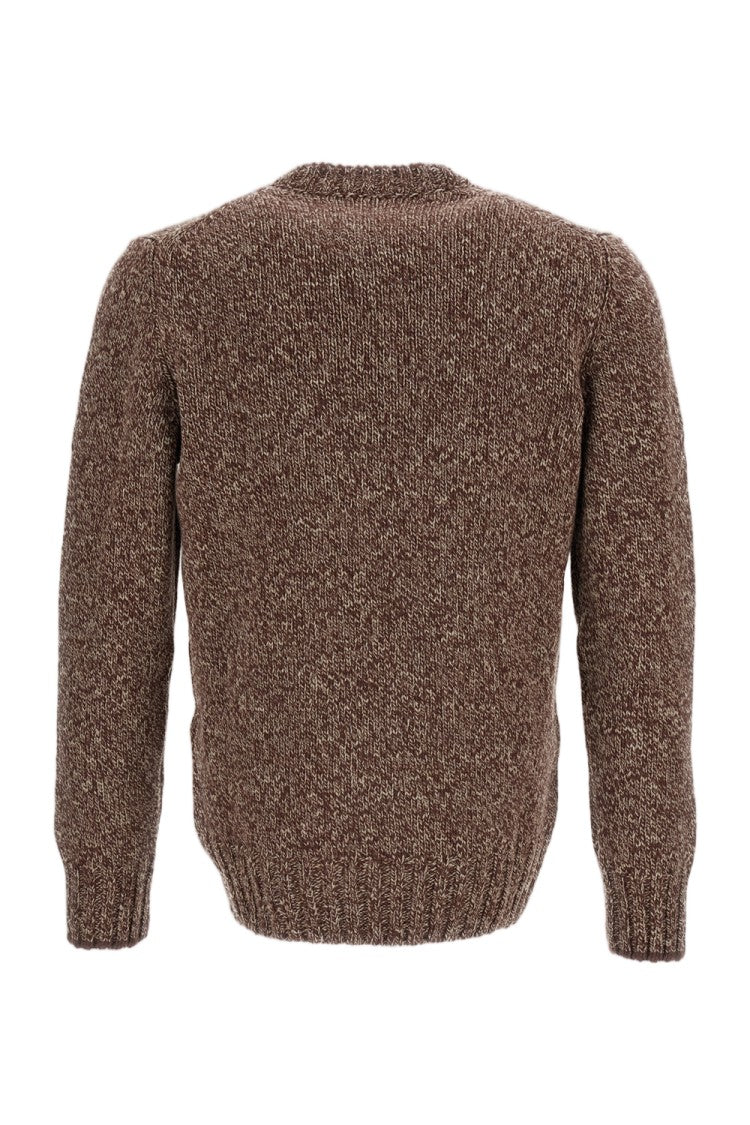 Gran Sasso Brown Herringbone Wool Crewneck Sweater