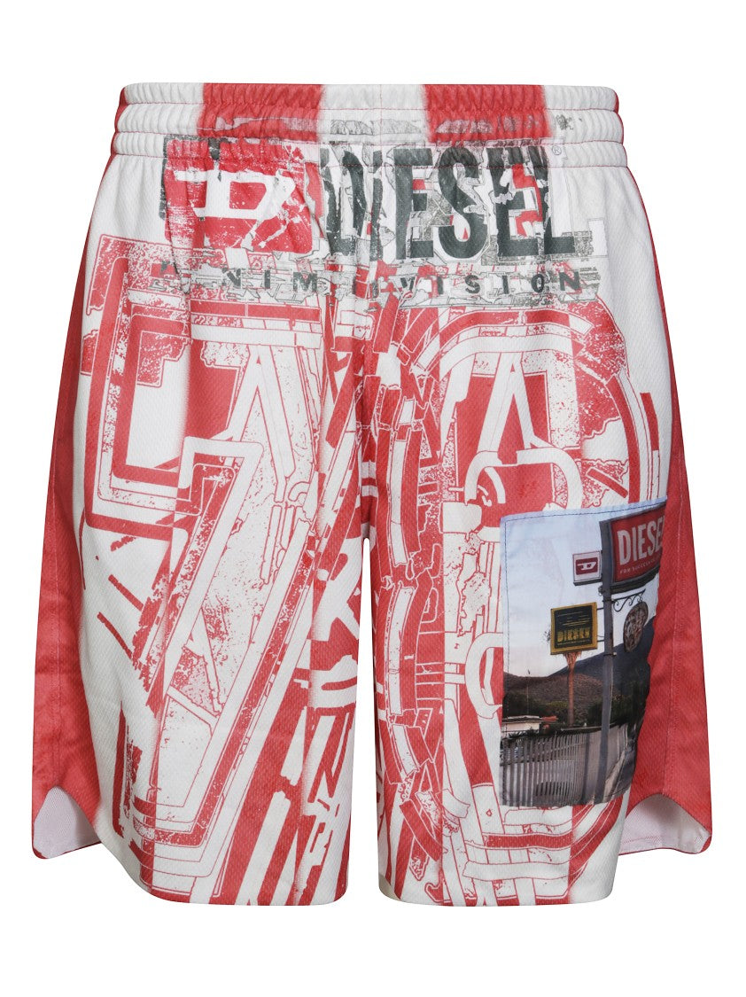 Diesel Graphic Print Shorts With Elastic Waistband