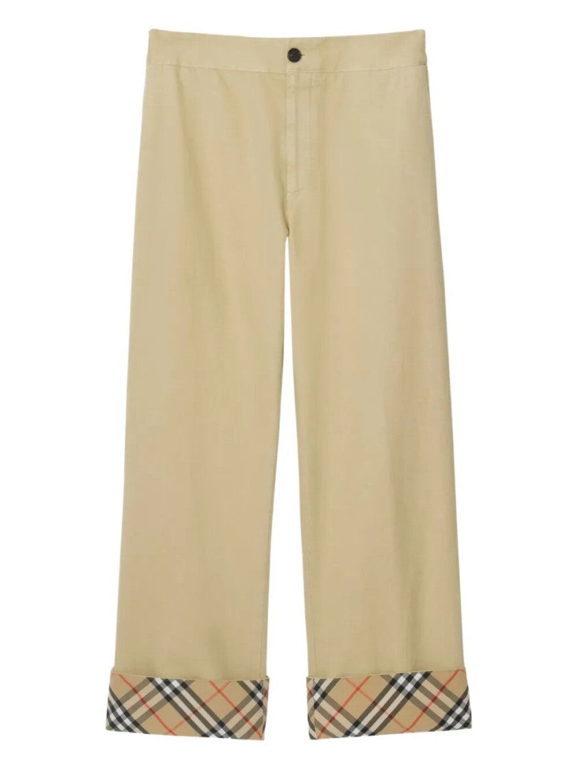 Burberry Classic Straight-Leg Pants With Distinctive Check Cuffs