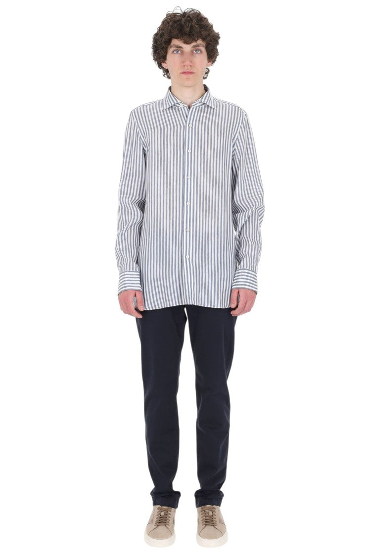 Finamore Gaeta Striped Linen-Lyocell Casual Shirt