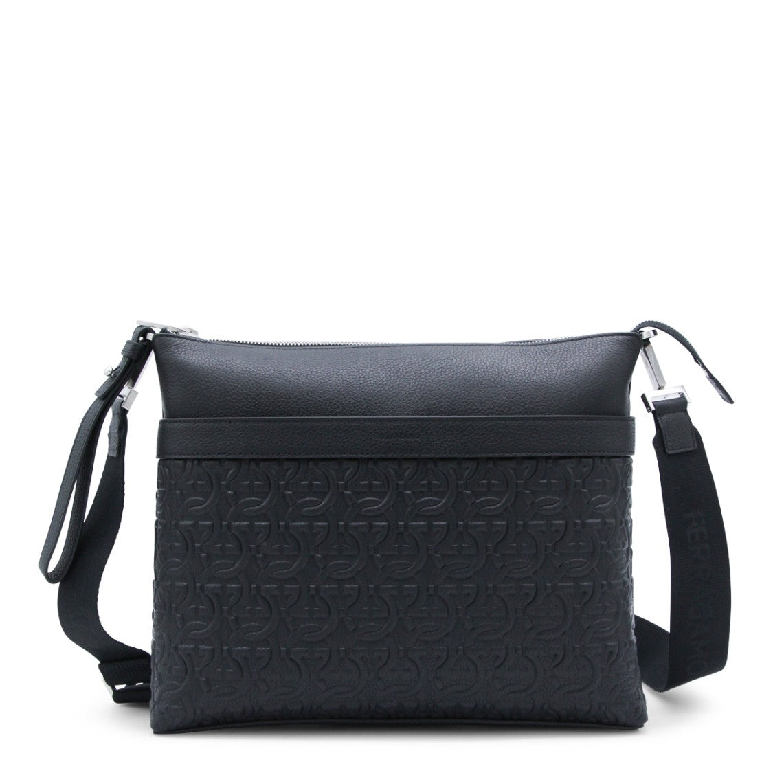 Ferragamo Textured Black Leather Crossbody Bag With Adjustable Strap