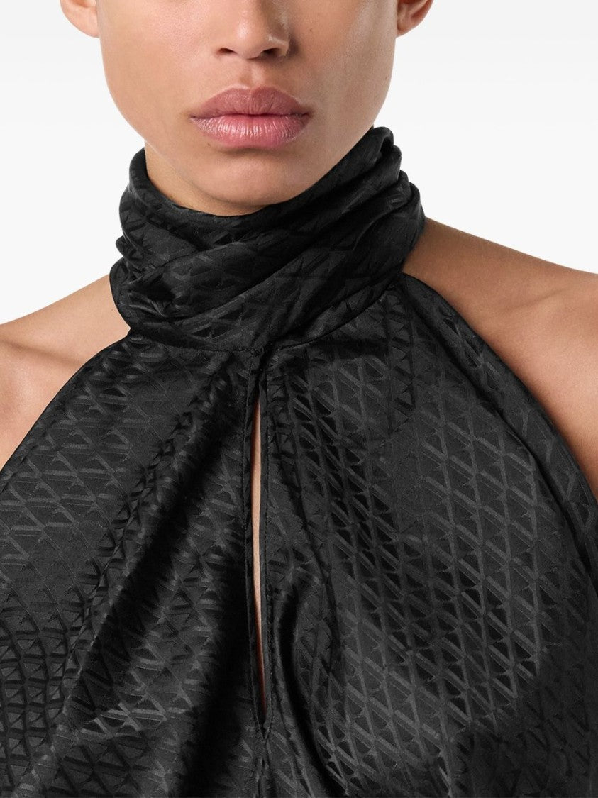 Versace Black High Neck Tie Geometric Top