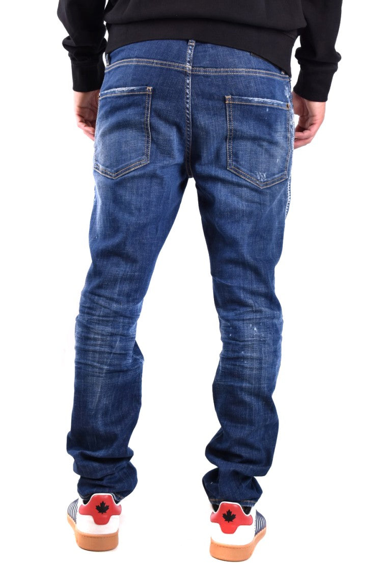 Dsquared2 Blue Cotton Paint-Splatter Distressed Jeans