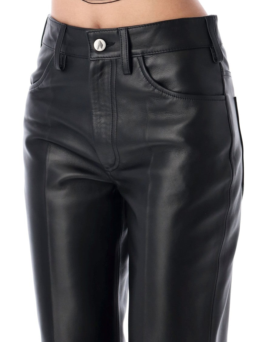 The Attico Straight Leg Black Lamb Leather Pants