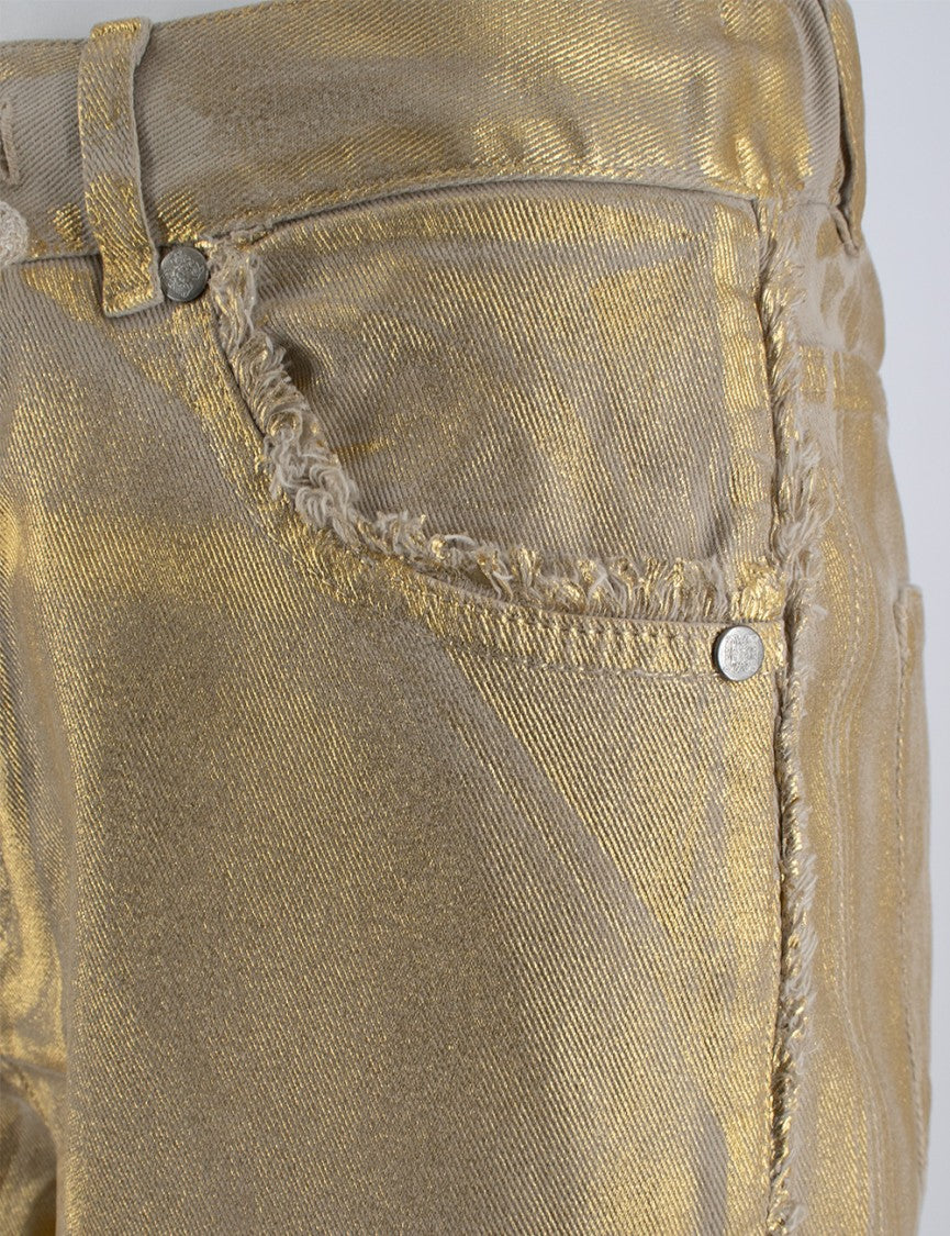 Panicale Fringe-Detailed Gold Viscose Trousers With Drawstring Waist