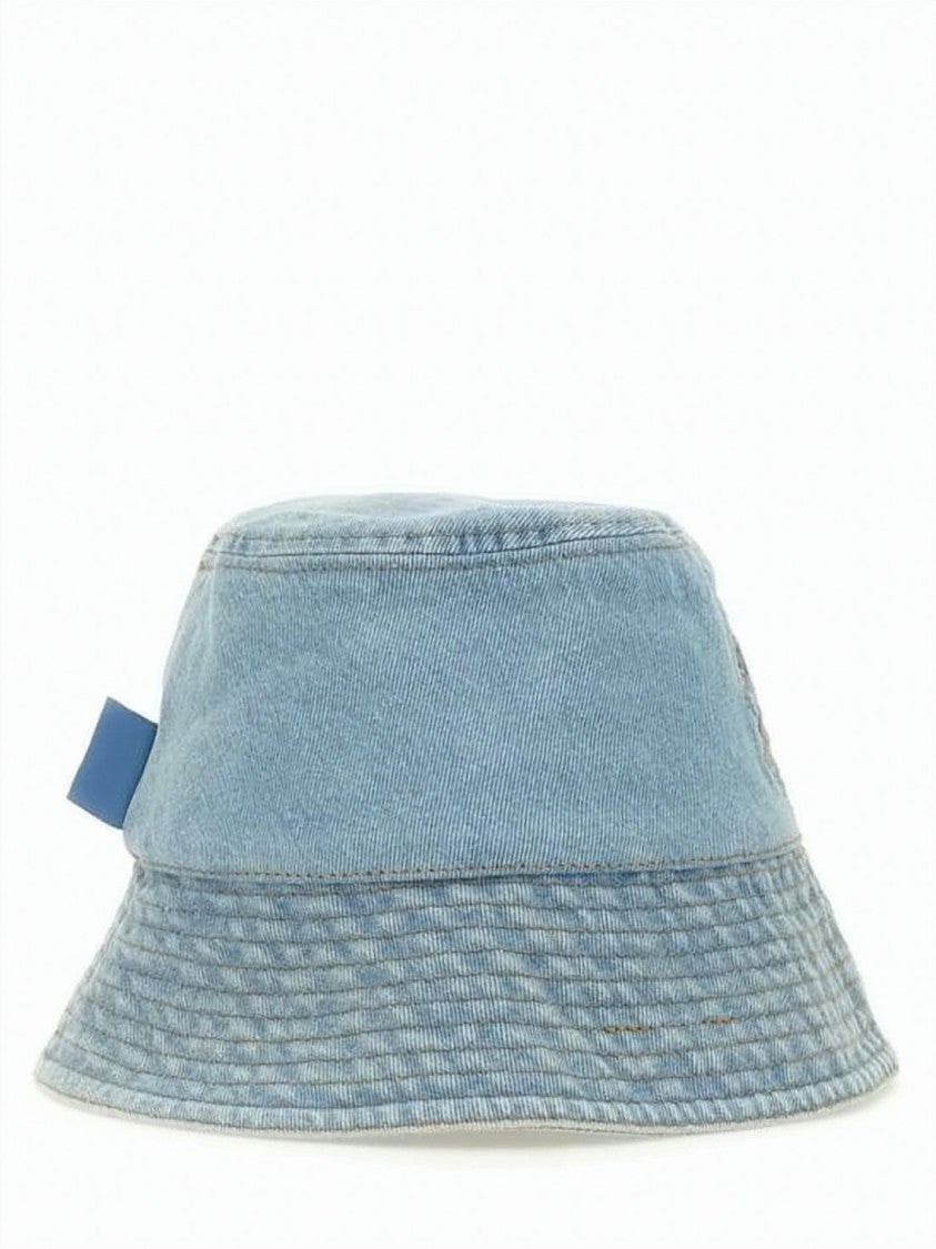 Etro Light Blue Denim Bucket Hat With Floral Embroidery