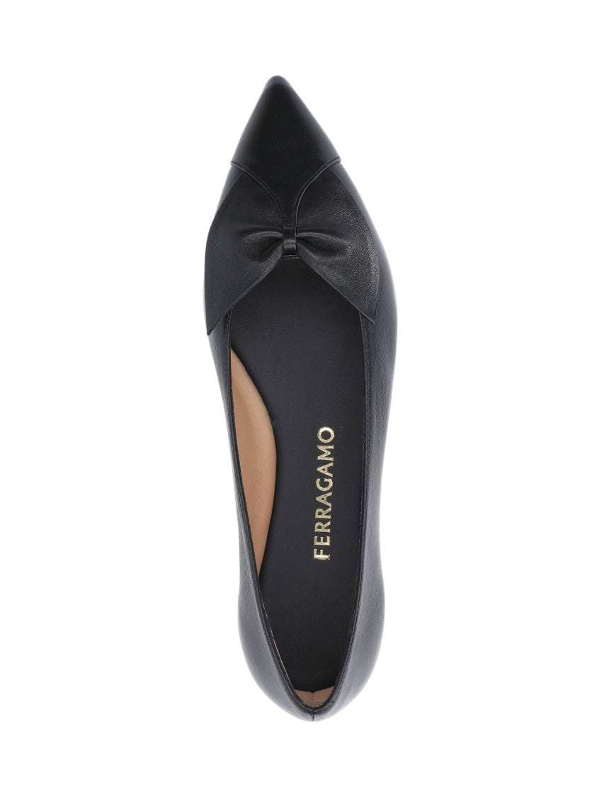 Ferragamo Pointed Toe Black Nappa Flats