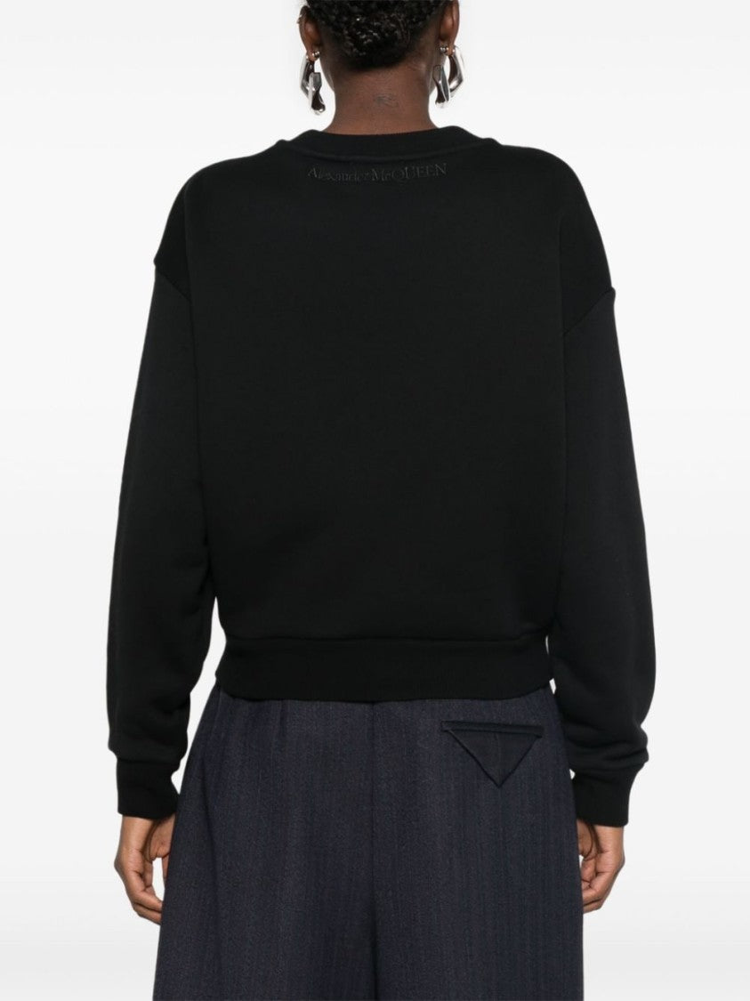 Alexander Mcqueen Crew Neck Black Sweatshirt With Drop Shoulder