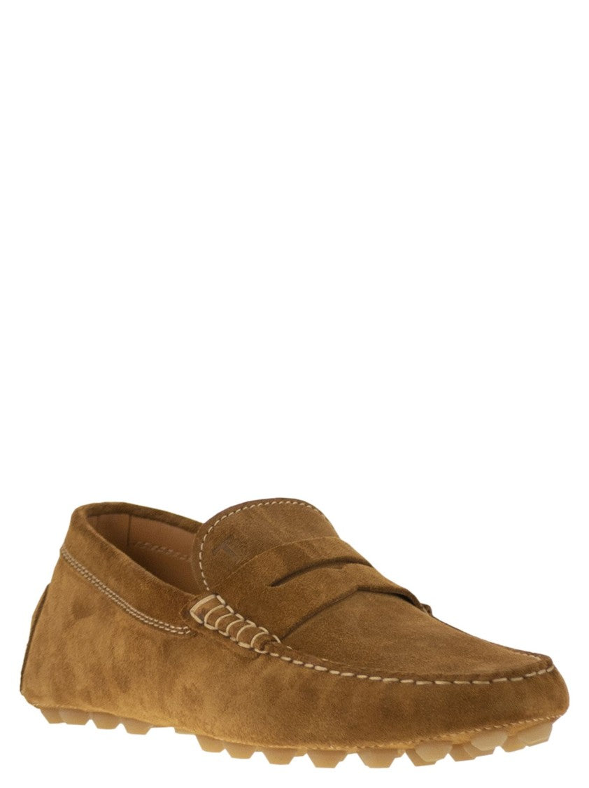 Tod's Contemporary Suede Gommino Moccasin With Embossed Monogram