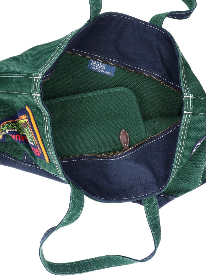 Polo Ralph Lauren Green Logo Canvas Zip Tote Bag