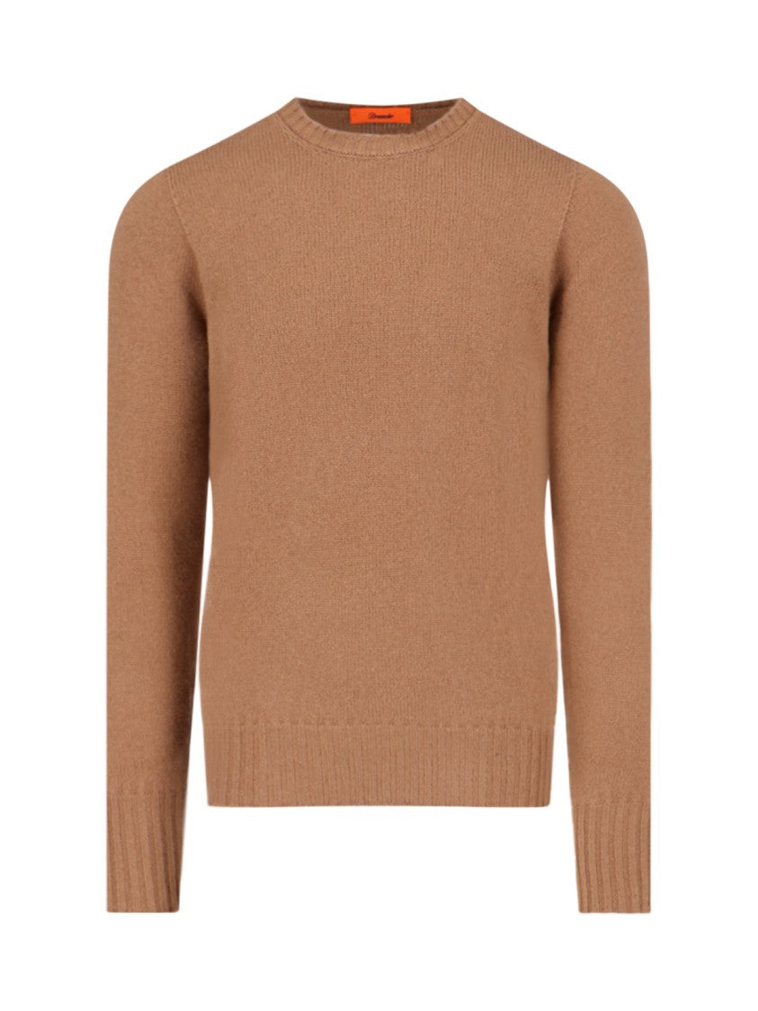 Drumohr Crew Neck Sweater In Brown Wool Ribbed Trim
