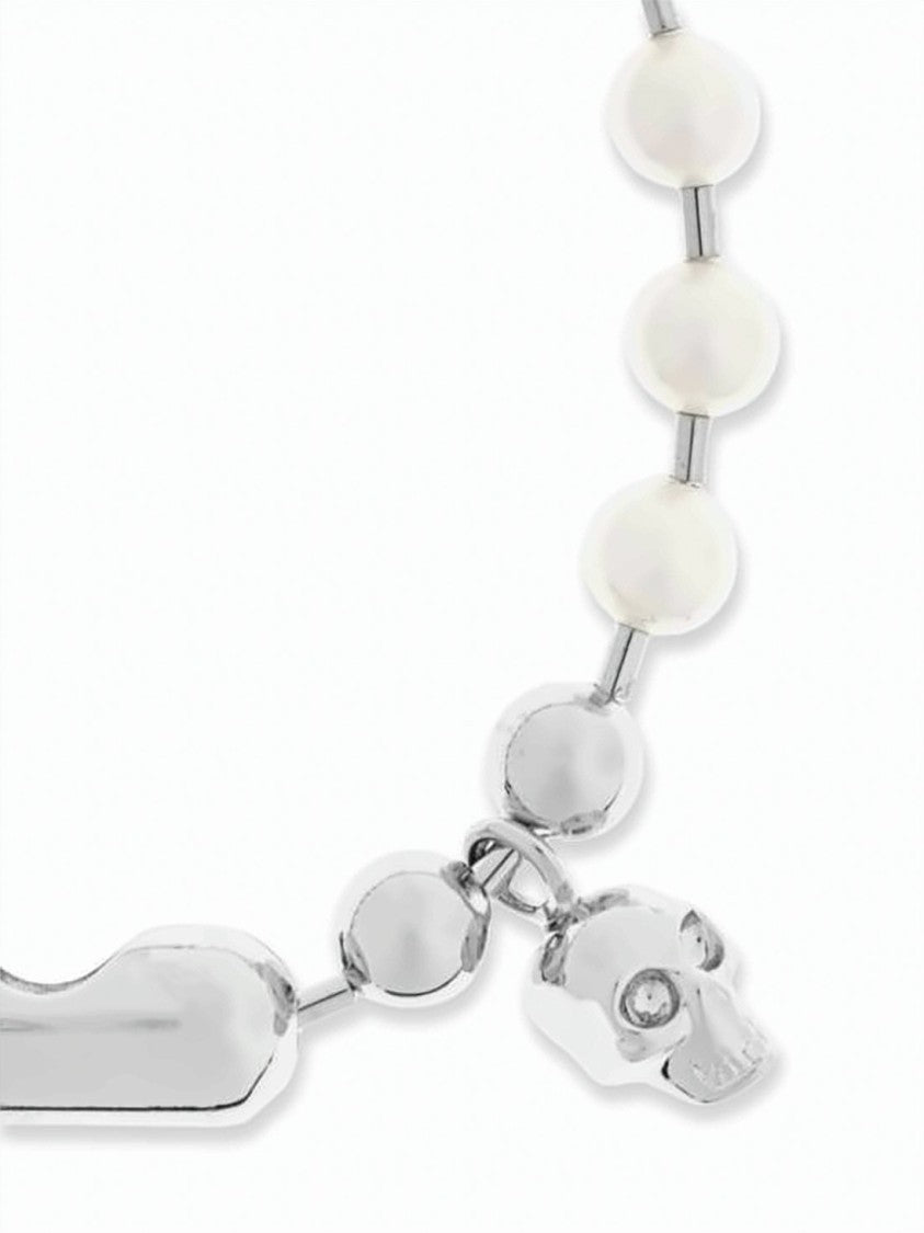 Alexander Mcqueen Palladium-Finish Bracelet With Skull Charm And Rectangular Plate
