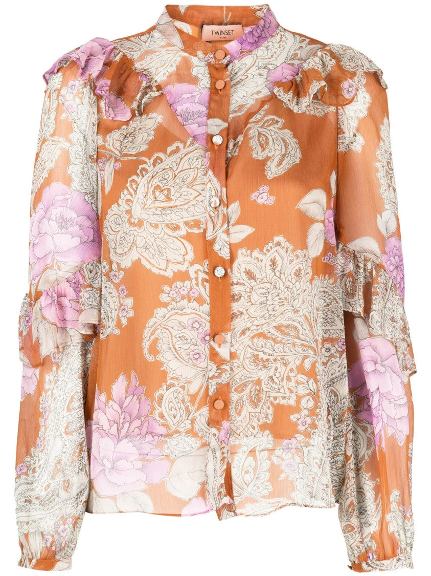 Twin-Set Long Sleeve Shirt With Delicate Floral Pattern